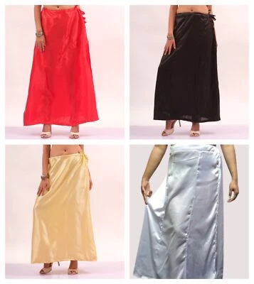 DIVAS WORLD Womens Satin Silk Saree Petticoat Plain Inskirt Underskirt Indian Sari Innerwear