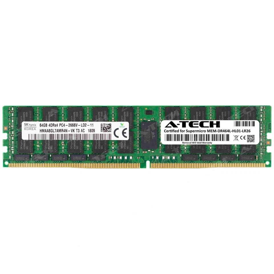 64GB DDR4 PC4-21300 LRDIMM Supermicro MEM-DR464L-HL01-LR26 Equivalent Memory RAM - Image 1 of 2
