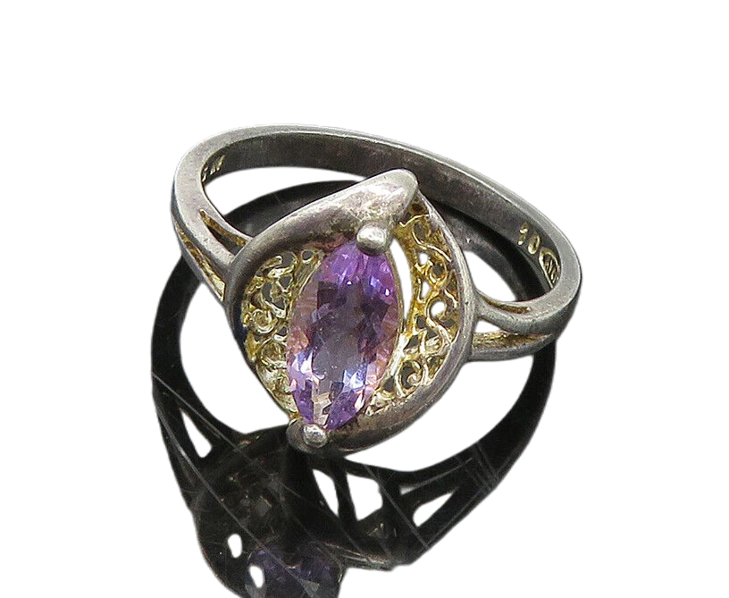 Anillo AVON 925 Plata Vintage Corte Marquesa Amatista Banda Talla 10 RG19598 Foto 1 de 4