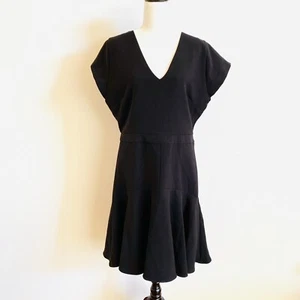 Oxford Woman Size 14 Black V Neck Casual Knit Knee Length Fit And Flare Dress - Picture 1 of 9