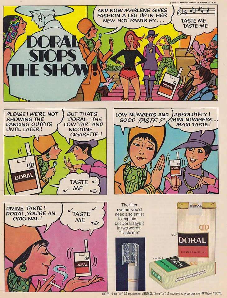 Doral Cigarettes 1972: Stops the Show, Marlene da anuncio impreso vintage de moda Foto 1 de 1