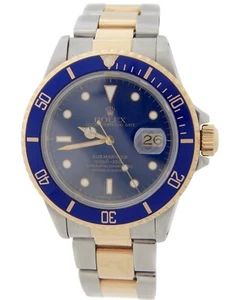 Rolex Submariner 2Tone 18k Yellow Gold Stainless Steel Watch Blue Sub Date 16803 - Picture 1 of 7