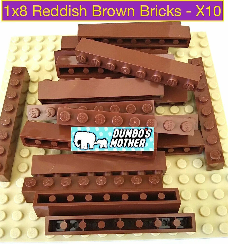 LEGO 1x8 Reddish Brown Brick Log Creator Building House Landscaping NEW X10 - Image 1 of 1