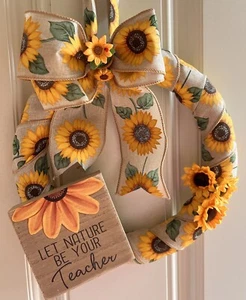 Fresh Spring Summer Mini Yellow Sunflower Wreath 9” Indoor Front Door Decor - Picture 1 of 4