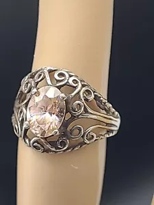 Fancy 925 Sterling Silver Filigree Simulated Or CZ Pink Sapphire Ring Sz 5 - Picture 1 of 10
