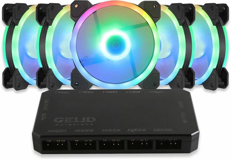 Gelid Solutions 5 x Stella ARGB 120mm Fans AMBER5 ARGB Controller Combo Pack Hub - Image 1 of 4