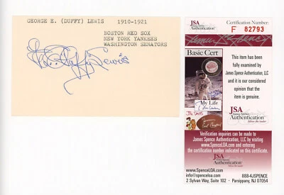 Duffy Lewis Signed JSA COA Autographed Index Card Boston Red Sox HOF Auto D:1979 - Image 1 of 3