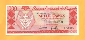RWANDA-SCARCE 1000 FRANCS-1971-PICK 10b-SERIAL NUMBER 708035 , XF . - Picture 1 of 2