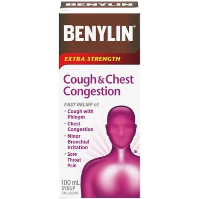 Benylin Extra Strength Jarabe para la tos y la congestión del pecho (100 mL) - DE CANADÁ Foto 1 de 4