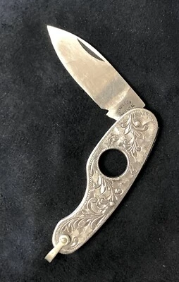 POCKET KNIFE CIGAR CUTTER Engraved Sterling Silver 925 Vintage - Image 1 of 4