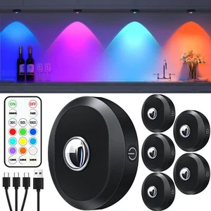 Rechargeable RGB Puck Lights with Remote Control 1200mAh Battery Operated Tap... - Picture 1 of 6