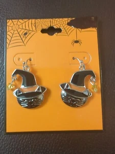 Black cat With Hat Halloween Dangle Earrings Brand New!! - Picture 1 of 4