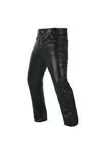 Mens Biker Jeans Real Black Cow Leather Sleek And Sexy 501 Style Pants