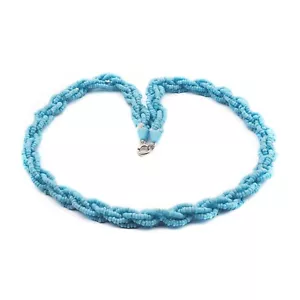 Collana vintage ceca a 6 fili perline di semi di vetro blu - Foto 1 di 3