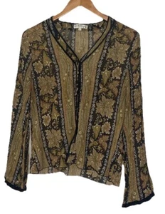 Claudia Richard Womens vintage boho fall leaf Blouse long sleeve brown Size PL - Picture 1 of 9
