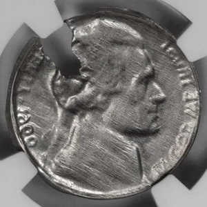 1966 NGC AU58 Split Defective Planchet Nickel Mint Error Awesome Eye Appeal - Picture 1 of 5