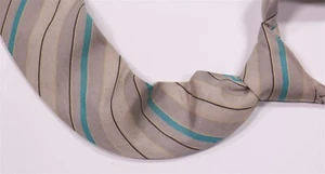 Gianni Versace Vintage 80's Beige Aqua Striped Silk Linen Necktie Tie - Picture 1 of 6