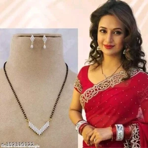 Indian Gold Plated Mangalsutra CZ AD Black Bead Choker Chain Women Jewelry - Picture 1 of 6