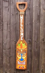 Tiki Bar 90cm Welcome Sign Oar Decoration Hand Carved Painted Pub Paddle - Picture 1 of 9