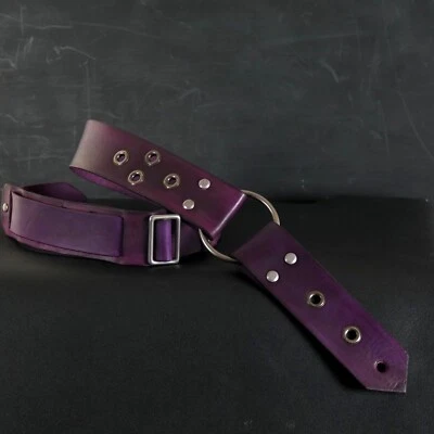 Custom   Leather Guitar Strap. Metal Ring. 2” Wide. Deep Violet - Image 1 of 4