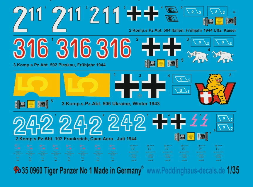 Peddinghaus-Decals 1/35 0960 Tiger I Carro Armato 1 - Immagine 1 di 1