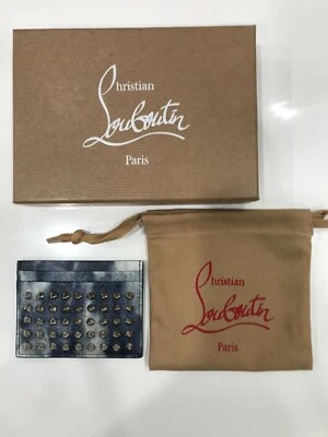 NIB Christian Louboutin Kios Punk Spiked Blue White Tie Dye Calfskin Card Holder - Image 1 of 4