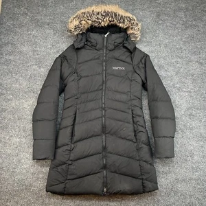 MARMOT Women's Ithaca Jacket in Black 700 Fill Down Faux Fur Hood Size XS - Picture 1 of 13