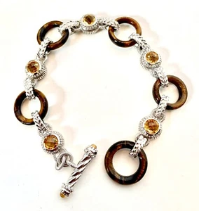 Judith Ripka 925 Tigers Eye & Citrine Cable Rope Bracelet 7.5” New With Box - Picture 1 of 9
