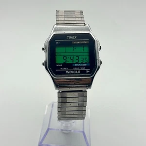 Timex Silver Tone Indiglo Stretch Band Stainless Steel Men’s Watch New Battery - Picture 1 of 8