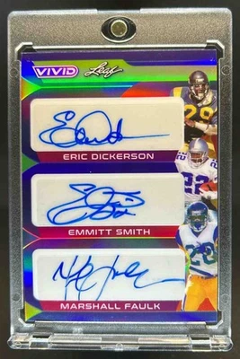 Leaf Vivid Eric Dickerson Emmitt Smith Marshall Faulk Trios 2023 azul automático #4/7 Foto 1 de 2