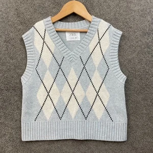 Zara Girls Vest Jumper Size 10-12 Years Blue Knit Sleeveless V-Neck 54915 - Picture 1 of 7