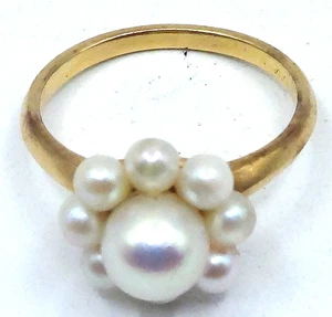 BEAUTIFUL VINTAGE SOLID 14 k  YELLOW GOLD PEARL RING SIZE 5.75 - Picture 1 of 8