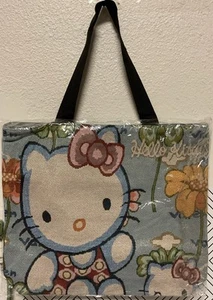 🥥 Hello Kitty Flower Embroidery Tote Shoulder Bag Blue Metallic Sparkling 🆕 - Picture 1 of 4