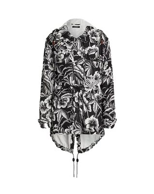 Chaqueta cortavientos con capucha floral Ripstop Lauren Ralph Lauren para mujer 3X negra/blanca Foto 1 de 4
