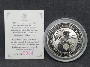 2oz .999 Silver 1993 Australian Kookaburra EMU Privy Proof Perth Mint (H) - Imagen 1 de 2