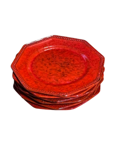 6 piatti ottagonali ceramica rossa villaggio contadino vintage 10,25 pollici bordo perline Italia - Foto 1 di 12