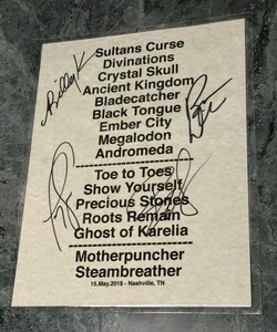 MASTODON Laminated Autographed Signed SETLIST  2018 Nashville concert tour - Picture 1 of 3