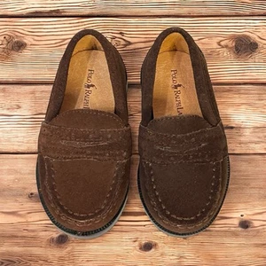 New Polo Ralph Lauren Boys Kids 4.5 Brown Suede Leather Shoes Loafer Cameron II - Picture 1 of 15