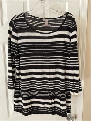 Suéter Top Chicos Mujer Talla 2 Bonito Negro Blanco Rayas Manga 3/4! Foto 1 de 3