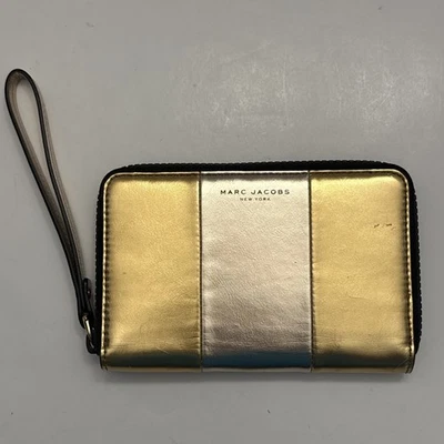 Mini billetera plegable Marc Jacobs tarjetero cuero metálico dorado plata muñeca Foto 1 de 4