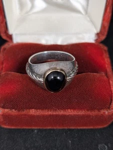 Vtg 1989 Franklin Mint Sterling Silver - 14kt 585 Bezel w Onyx - Mens Ring Sz 12 - Picture 1 of 9