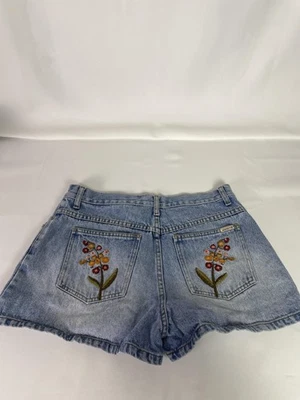 Pantalones Cortos Zana di Mujer 11 Azul Denim Tiro Alto Floral Bordado De Colección Años 90 Y2k Foto 1 de 4