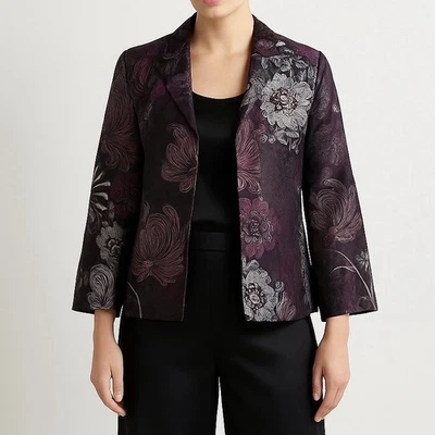 NWT Chico’s Metallic Jacquard Evening Jacket 3/4 Sleeve Blazer Size Small | US 4 - Image 1 of 4