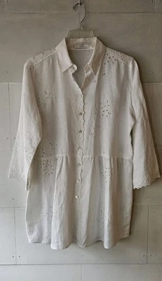 Nice Connection NC Bluse Hemd Leinen creme weiß,  Gr. 42/44, Lochstickerei,  Top - Bild 1 von 4