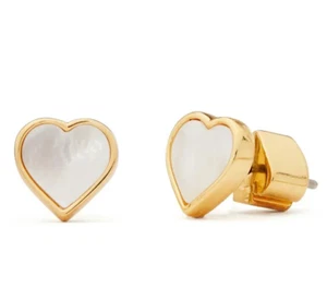 kate spade new york Flower Mother-of-Pearl Heart Mini Stud Earrings in Cream NWT - Picture 1 of 5