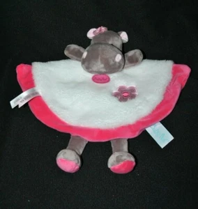 Doudou plat hippopotame Zoé BABYNAT BABY'NAT rose blanc fleur brillante NEUF - Picture 1 of 1