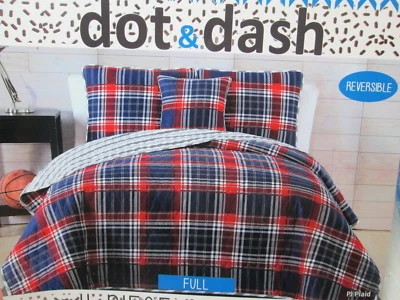 Dot & Dash PJ PLAID Full Quilt 2 Shams & Decorative Pillow Set  Red, Navy, White - Image 1 of 4
