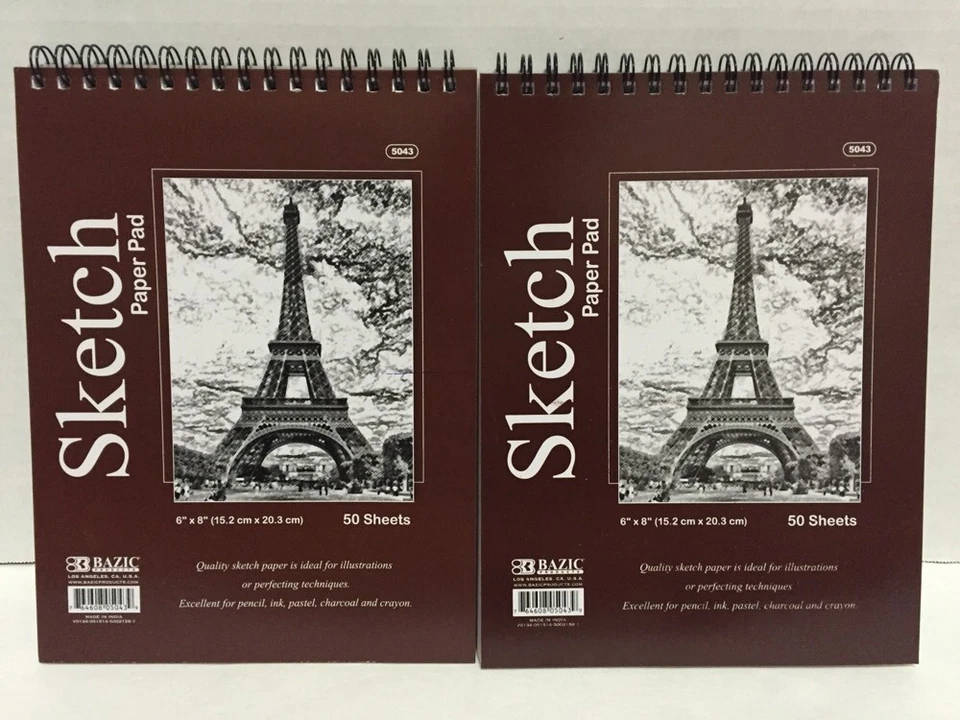 Dos almohadillas de papel para libro de bocetos de alta calidad espiral de 6" x 8" 50 hojas Foto 1 de 1