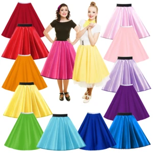 GIRLS 50s Costume Skirt ROCK N ROLL Satin or Plain GREASE Sandy PINK LADIES UK - Picture 1 of 25