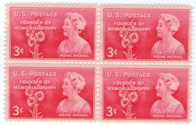 Scott #977 Moina Michael (Poppy) Block of 4 Stamps - MNH - Image 1 of 2
